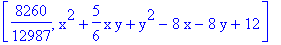 [8260/12987, x^2+5/6*x*y+y^2-8*x-8*y+12]
